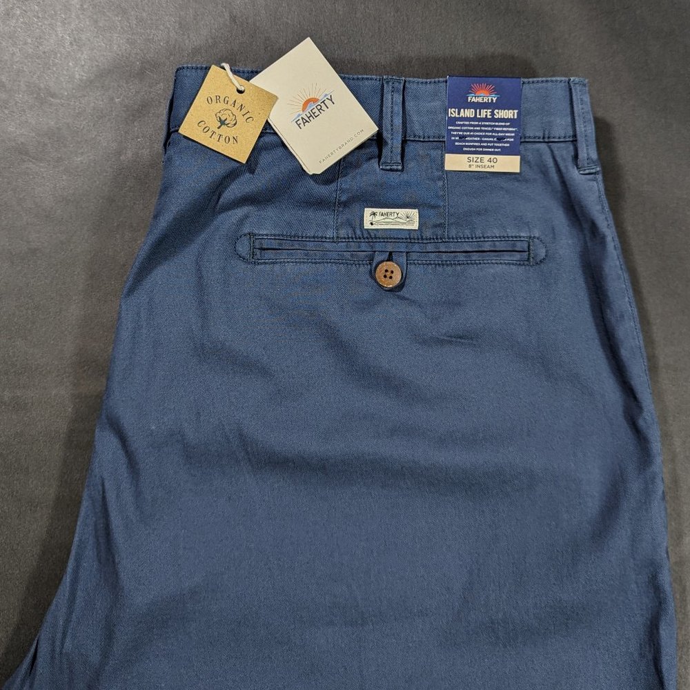 Faherty Island Life 8" Shorts Size 40 Organic Cotton Vintage Navy Men`s Chino